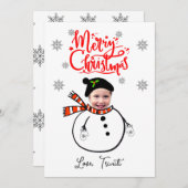 顔カスタム写真かわいい雪だるまメリークリスマス 招待状 (正面/裏面)