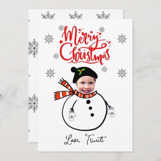 顔カスタム写真かわいい雪だるまメリークリスマス 招待状 (正面/裏面)