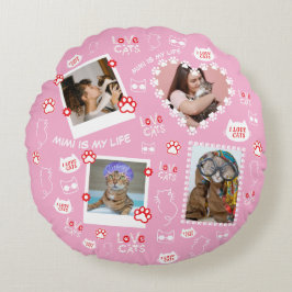 顔カスタム写真と猫の名前が登場する猫まくら ラウンドクッション