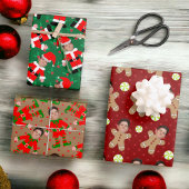 顔カスタム写真クリスマス品種パック3かわいい ラッピングペーパーシート