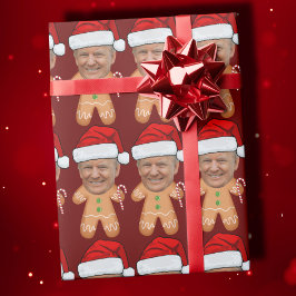 顔カスタム写真ジンジャーブレッドトランプクリスマス ラッピングペーパー
