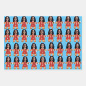 顔カスタム写真ジンジャーブレッド女性クリスマスピンク ラッピングペーパーシート (正面3)