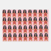 顔カスタム写真ジンジャーブレッド女性クリスマスピンク ラッピングペーパーシート (正面2)