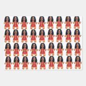 顔カスタム写真ジンジャーブレッド女性クリスマスピンク ラッピングペーパーシート (正面)