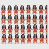 顔カスタム写真ジンジャーブレッド女性クリスマスピンク ラッピングペーパー (フラット)