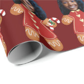 顔カスタム写真ジンジャーブレッド女性クリスマス ラッピングペーパー (ロールコーナー)