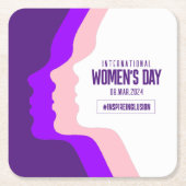 顔カラフルズ女子デー国際的3月8日 スクエアペーパーコースター (正面)