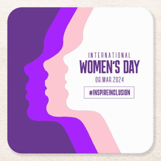 顔カラフルズ女子デー国際的3月8日 スクエアペーパーコースター (正面)