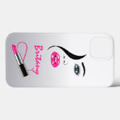 顔スタイリッシュにピンクの口紅を付けた鏡 Case-Mate iPhoneケース (裏面 (横))