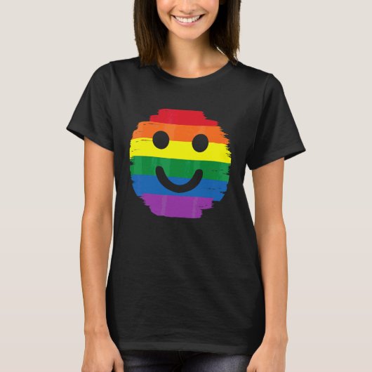 顔スマイルレインボークールLGBTプライドヒト Tシャツ (正面)