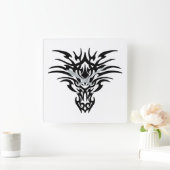 顔ドラゴン入れ墨 スクエア壁時計 (ホーム)