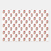 顔パーソナライズされた2フォトサンタハットクリスマスギフト ラッピングペーパーシート (正面3)