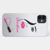 顔ピンクリップスティックキス鏡メイクアップアーティスト Case-Mate iPhoneケース (裏面(横))