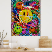 顔ボタン抽象デザイン ポスター (キッチン)