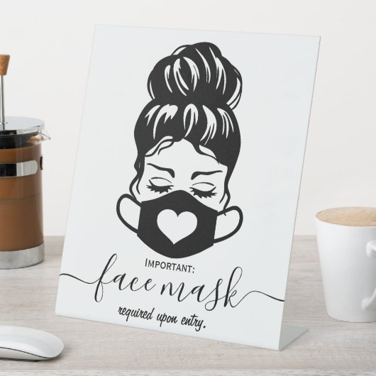 顔マスクが必要なビジネスセーフティの社会的距離 台座サイン (インサイチュ)