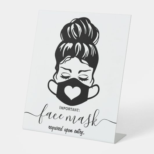 顔マスクが必要なビジネスセーフティの社会的距離 台座サイン (正面)