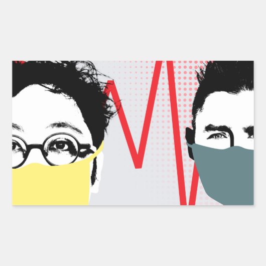 顔マスクコロナウイルス認識度シール 長方形シール (正面)