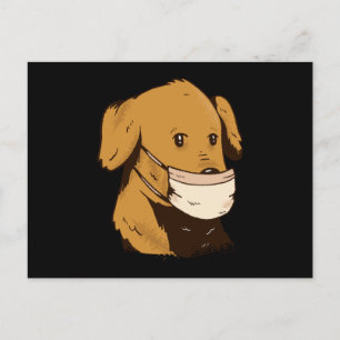 顔マスク付き犬 ポストカード