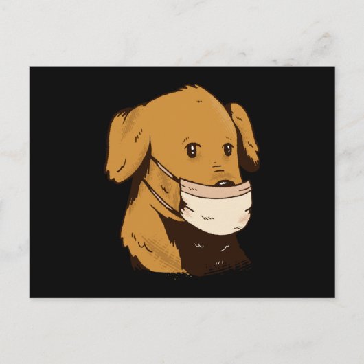 顔マスク付き犬 ポストカード (正面)