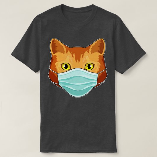顔マスク付猫 Tシャツ (デザイン正面)