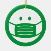 顔マスクsmily emojiアイコンのクリスマスツリーオーナメント セラミックオーナメント (正面)