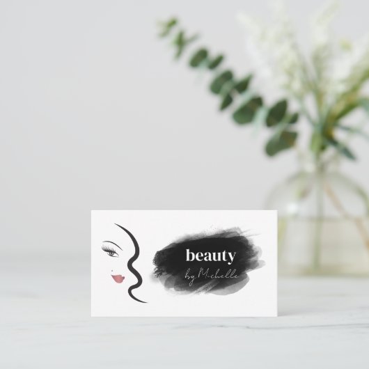 顔モダン美しいメイクアップミニマルシンプルリストブシン 名刺 (スタンド正面)