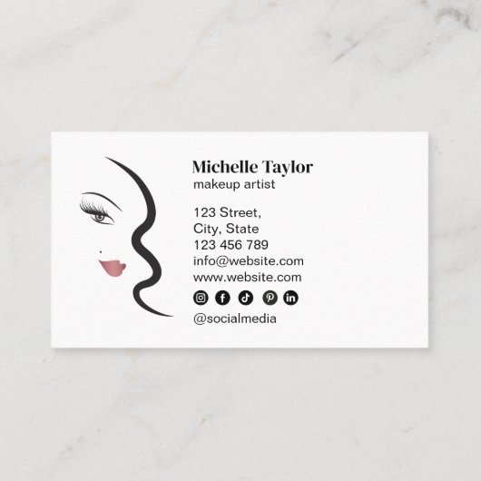 顔モダン美しいメイクアップミニマルシンプルリストブシン 名刺 (裏面)