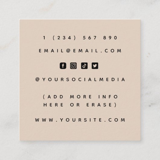 顔ヨガかわいらしボタニカル女性顔ウェルネス スクエア名刺 (裏面)