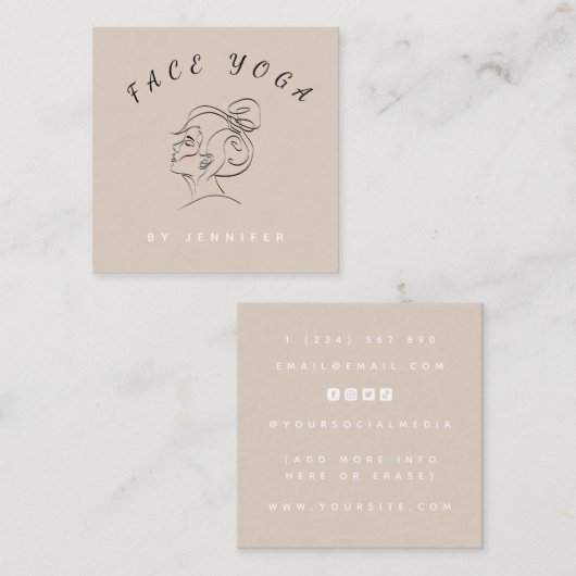 顔ヨガインストラクターライン描ボホメッシーブン スクエア名刺 (正面/裏面)