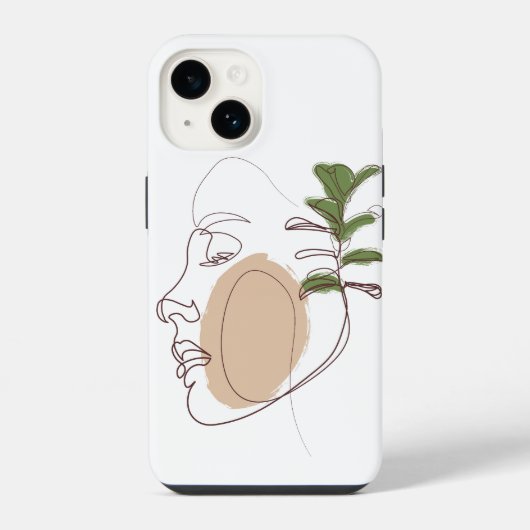 顔ラインアート抽象芸術芸術作品 iPhoneケース (裏面)