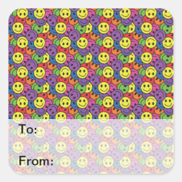顔レトロヒッピー模様 スクエアシール