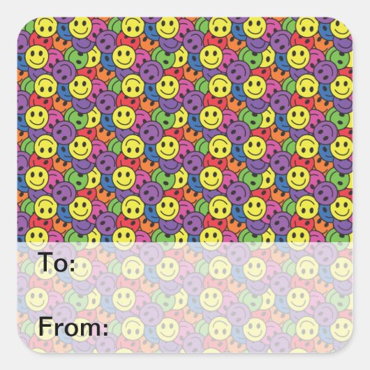 顔レトロヒッピー模様 スクエアシール (正面)
