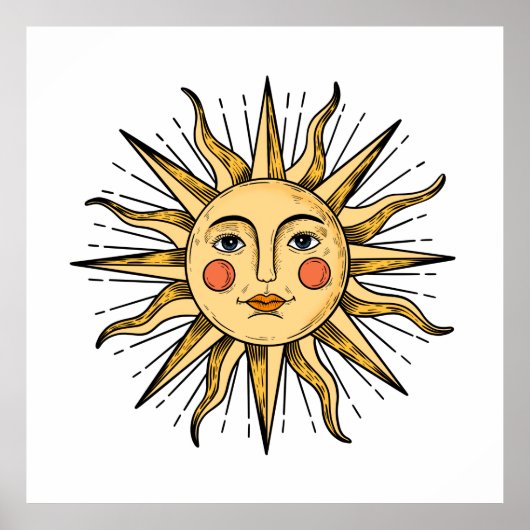 顔付きの黄色い太陽 40 x 40 ポスター (正面)