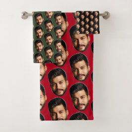 顔写真おもしろいパターンの追加パーソナライズされた バスタオルセット