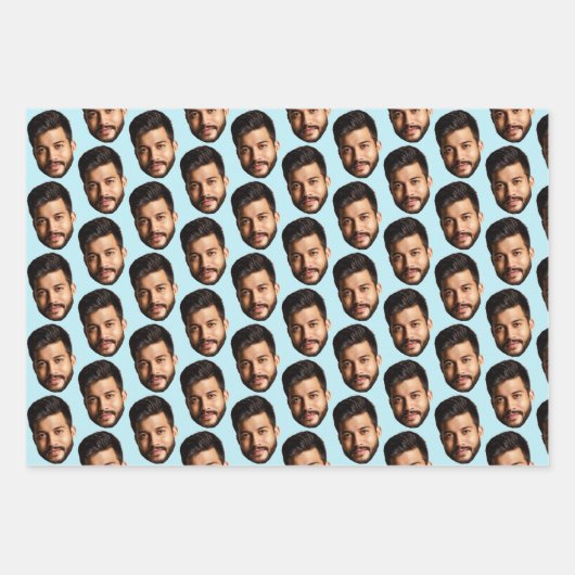 顔写真おもしろいパターンの追加パーソナライズされた ラッピングペーパーシート (正面3)