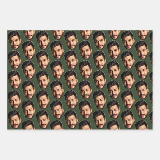 顔写真おもしろいパターンの追加パーソナライズされた ラッピングペーパーシート (正面2)