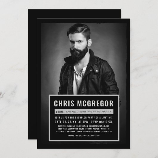 顔写真パーティー招待状(ムグショットボード) 招待状 (正面/裏面)