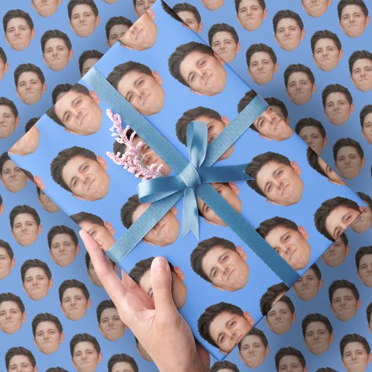 顔又はペットフォトベビーブルーギフトラッピング紙 ラッピングペーパー