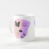 顔抽象芸術ミニマリスト再利用可能買い物袋 コーヒーマグカップ (正面左)