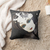 顔白黒の女性 クッション (ブランケット)