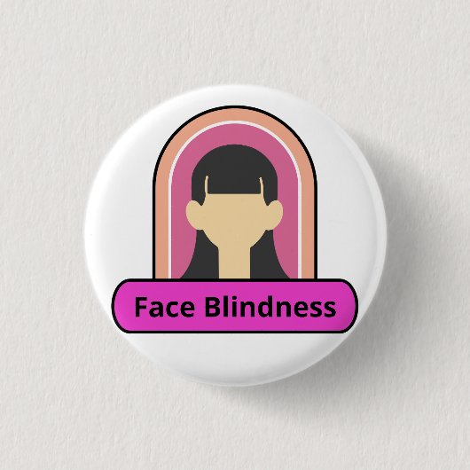 顔盲目の女の子 – ピンクと白 缶バッジ (正面)