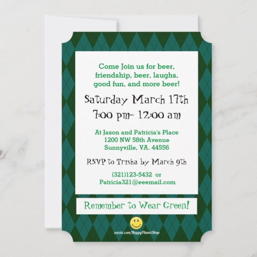顔素晴らしセントパトリックの日パーティの招待状 招待状 (裏面)