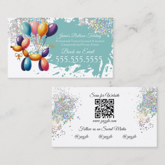 顔絵を描のフェイスペインバルーンツイスター 名刺 (正面/裏面)