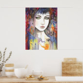 顔絵を描モダンポートレート内の女性芸術 ポスター (キッチン)