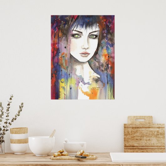 顔絵を描モダンポートレート内の女性芸術 ポスター (キッチン)