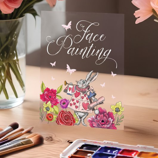 顔絵画のアリスinワンダーランドホワイトウサギ アクリルサイン