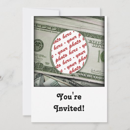顔100ドル札!写真の追加 招待状 (正面)