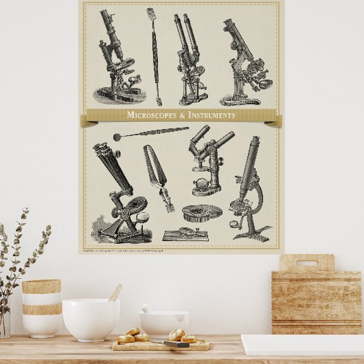 顕微鏡と楽器 ポスター (キッチン)