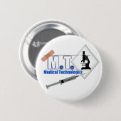 顕微鏡-医学の科学技術者の実験室が付いているMTの青 缶バッジ (正面&裏面)