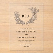 顕著なモノグラム結婚の アクリル招待状 (正面)